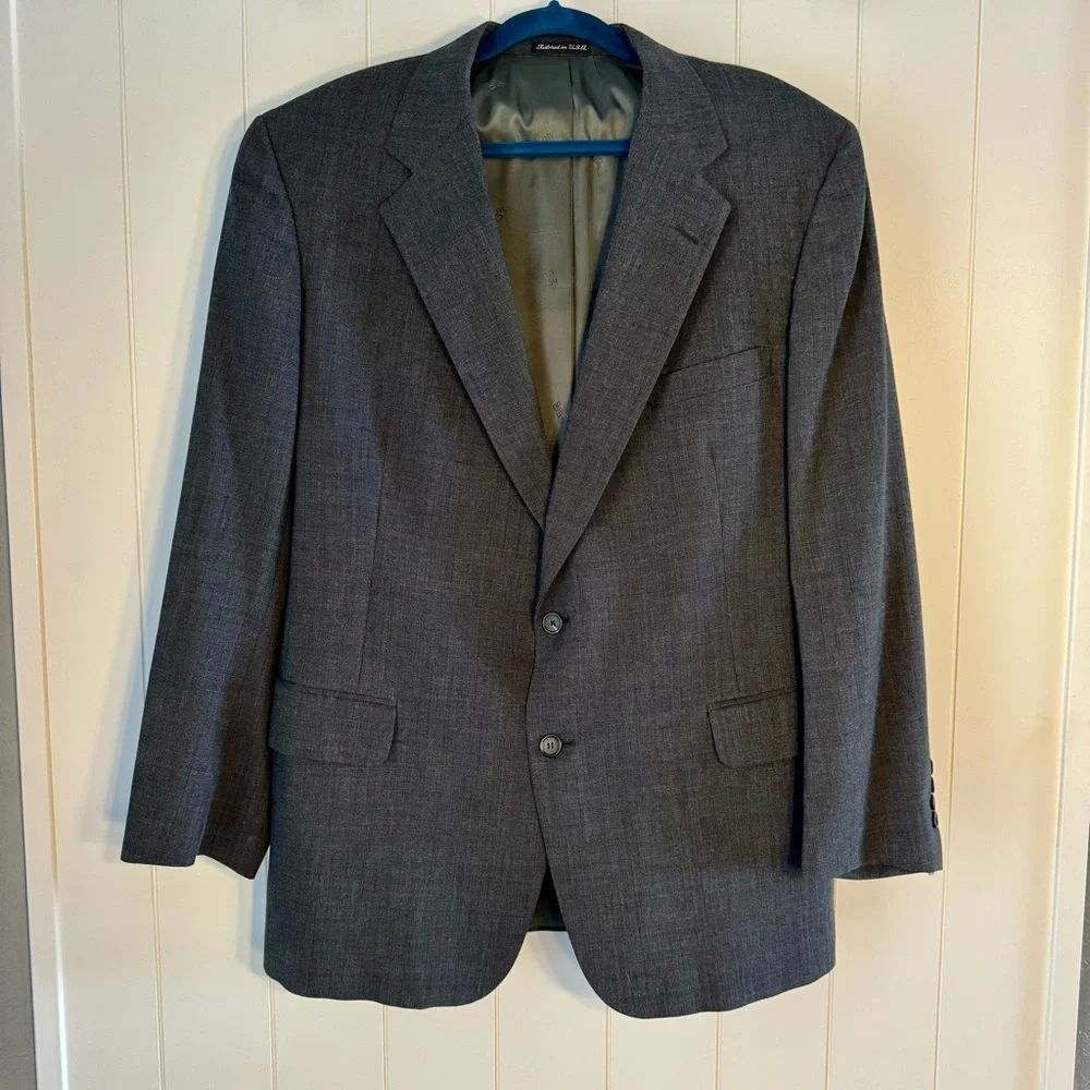 Vintage DAKS London Wool Tattersall Pattern‎ Grey Gray Blazer Sport Coat 42R